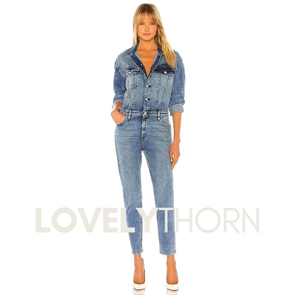 HUDSON // long sleeved fitted stretch denim jumpsuit in magnetize - Picture 11 of 12